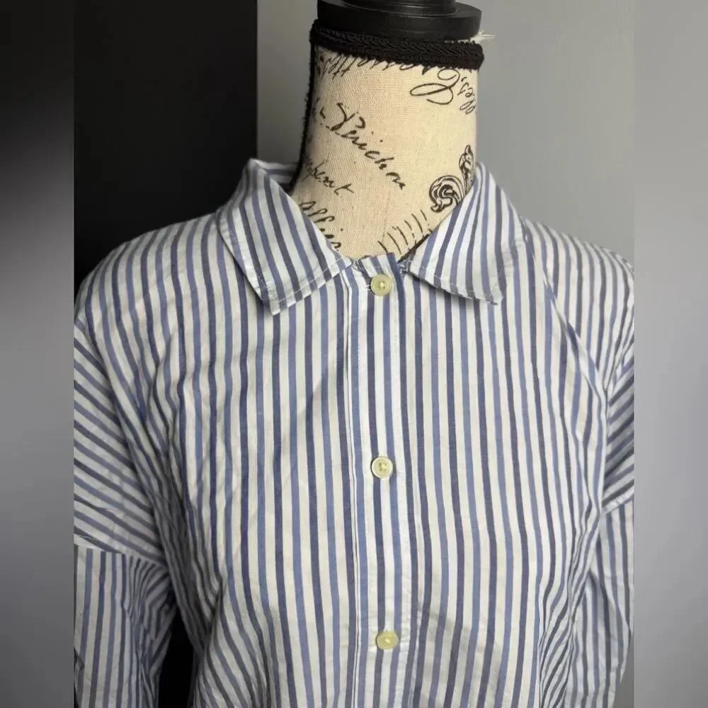 Everlane The Woven P.J. Top Blue Stripe NWT Size M
